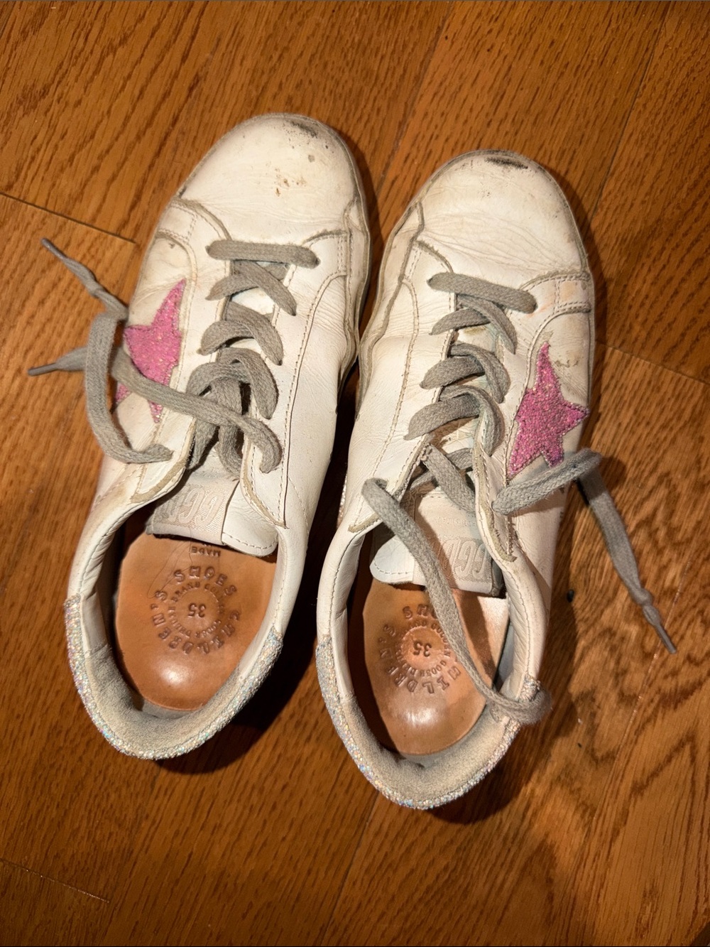 Women’s golden goose White Sneakers with Pink Star Accent